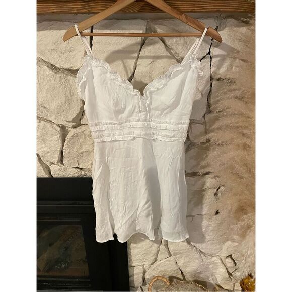 Altar'd State White Ruffle Trim Spaghetti Strap V-Neck Mini Dress Size Small - Picture 1 of 5